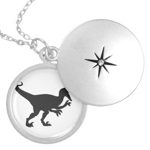 Black velociraptor dinosaur _ Choose back color Locket Necklace