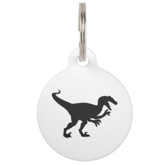 Black velociraptor dinosaur - Choose back color Pet ID Tag