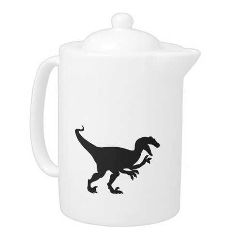 Black velociraptor dinosaur _ Choose back color Teapot