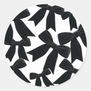 Black Velvet Bow Elegant Posh Birthday Party Classic Round Sticker