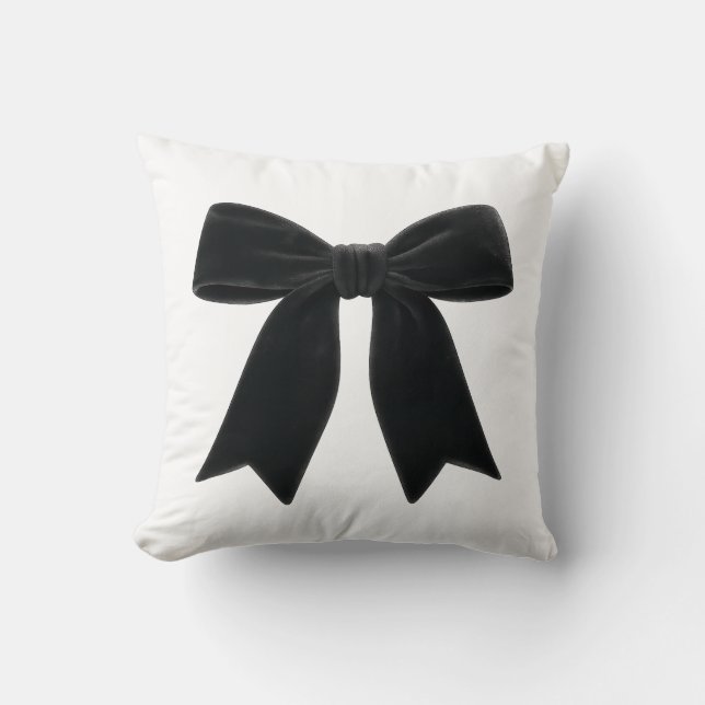 Black Velvet Bow Elegant Posh Trendy Throw Pillow (Front)