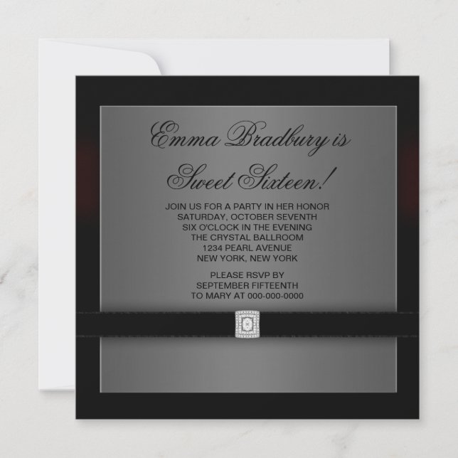 Black Velvet Diamond Sweet Sixteen Invitation (Front)