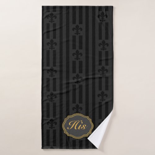 Black Velvet Fleur de Lis Bath Towel