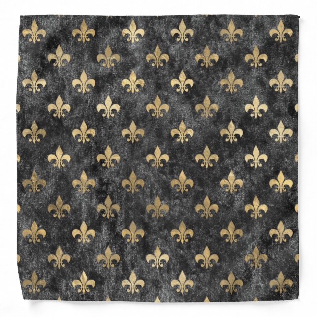 Black Velvet Fleur De Lis Mardi Gras Orleans Bandana (Front)