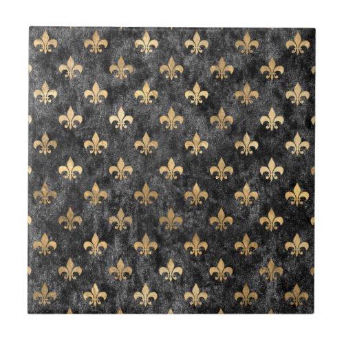 Black Velvet Fleur De Lis Mardi Gras Orleans Ceramic Tile