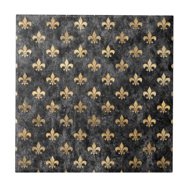 Black Velvet Fleur De Lis Mardi Gras Orleans Ceramic Tile (Front)