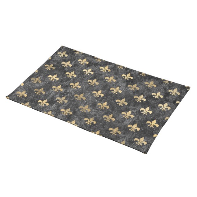 Black Velvet Fleur De Lis Mardi Gras Orleans Cloth Placemat (On Table)