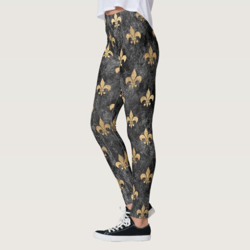 Black Velvet Fleur De Lis Mardi Gras Orleans Leggings