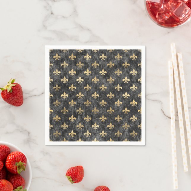 Black Velvet Fleur De Lis Mardi Gras Orleans Napkins (Insitu)