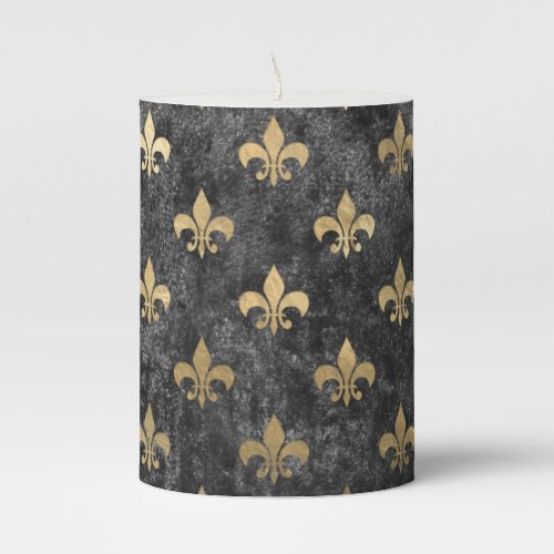 Black Velvet Fleur De Lis Mardi Gras Orleans Pillar Candle