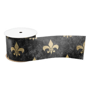 Black Velvet Fleur De Lis Mardi Gras Orleans Satin Ribbon