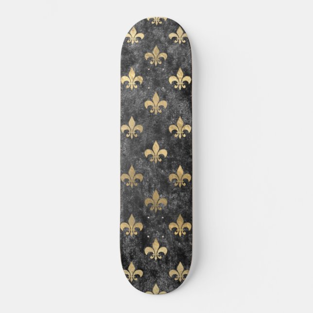 Black Velvet Fleur De Lis Mardi Gras Orleans Skateboard (Front)