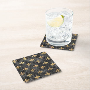 Black Velvet Fleur De Lis Mardi Gras Orleans Square Paper Coaster