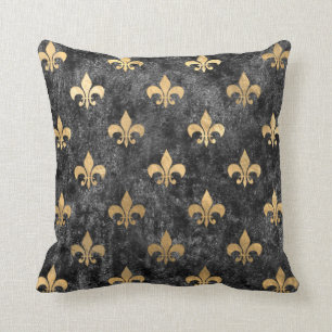 Black Velvet Fleur De Lis Mardi Gras Orleans Throw Pillow