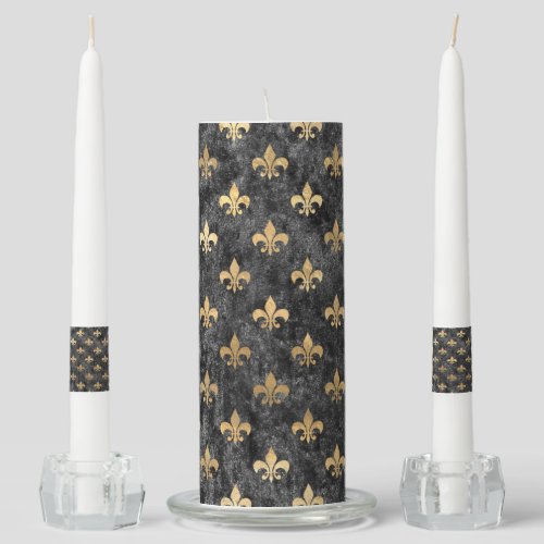 Black Velvet Fleur De Lis Mardi Gras Orleans Unity Candle Set