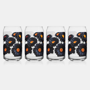 Black velvet flowers can glass
