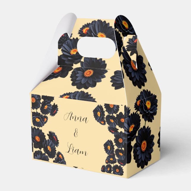 Black velvet flowers Favor Box (Front Side)