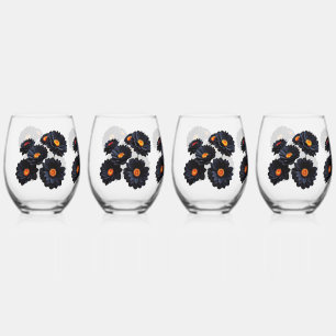 Black velvet flowers  stemless wine glass