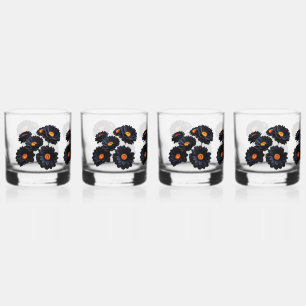 Black velvet flowers whiskey glass