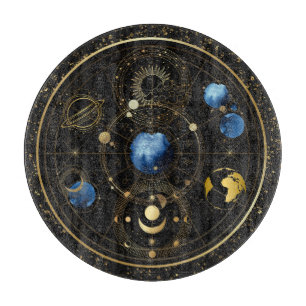 Black Velvet Gold Celestial Astrology Cutting Board