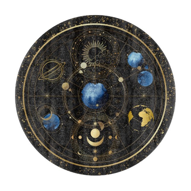 Black Velvet Gold Celestial Astrology Cutting Board (Front)