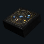 Black Velvet Gold Celestial Astrology Gift Box<br><div class="desc">Beautiful blue and gold astrological and celestial symbols within golden circle and placed on an image of black velvet with gold flakes.</div>