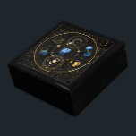 Black Velvet Gold Celestial Astrology Gift Box<br><div class="desc">Beautiful blue and gold astrological and celestial symbols within golden circle and placed on an image of black velvet with gold flakes.</div>