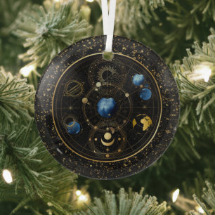 Black Velvet Gold Celestial Astrology Glass Ornament