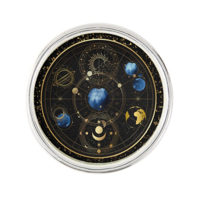Black Velvet Gold Celestial Astrology Lapel Pin (Front)