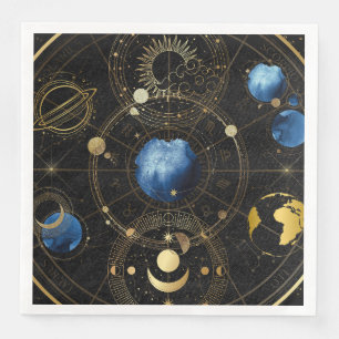 Black Velvet Gold Celestial Astrology Paper Dinner Napkins