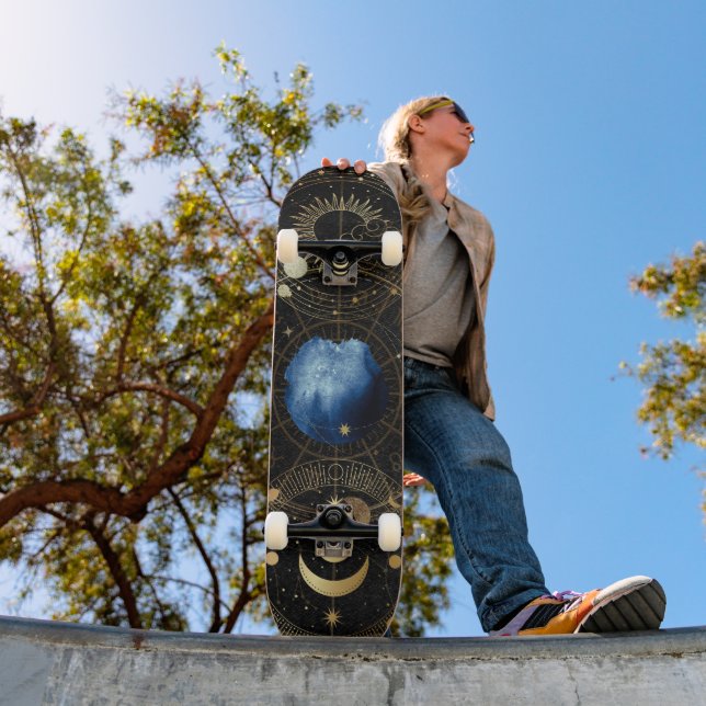 Black Velvet Gold Celestial Astrology Skateboard (Outdoor 1)