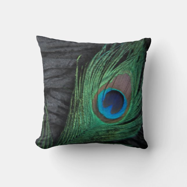 Black Velvet Peacock Feather Still Life Photograph Throw Pillow (Front)
