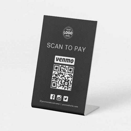Black Venmo QR Code Sign Scan to Pay Business