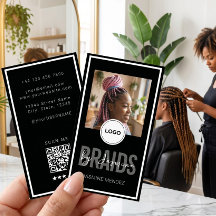 Black Vertical Braiding Salon Single Photo Logo QR