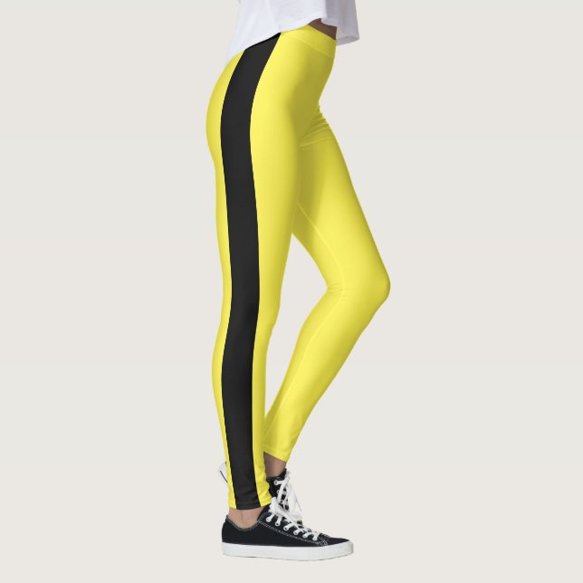 Black Vertical Camouflage Stripe | Lemon Yellow Leggings (Right)