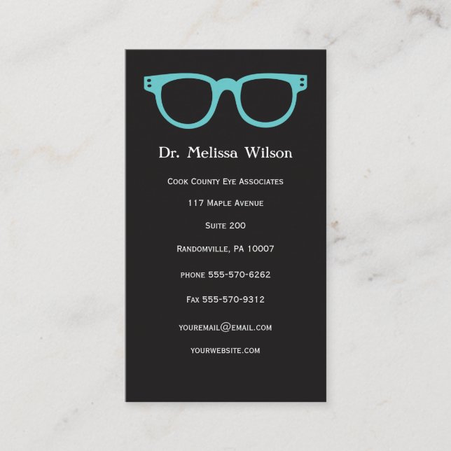 Black Vertical Eye Doctor Optometrist Glasses Business Card (Front)