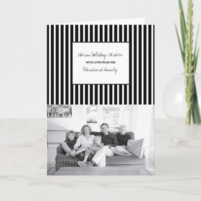 Black Vertical Festive Stripes Holiday Photo (Front)