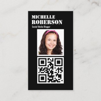 Black Vertical Qr Code And Photo Business Card by CustomizePersonalize at Zazzle