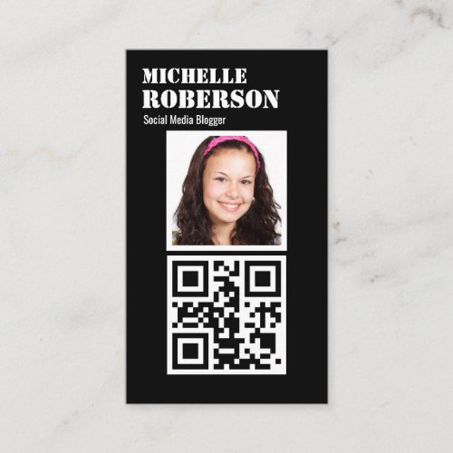 Black vertical qr code and photo business card