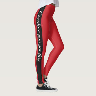 Black Vertical Stripe   Add Text   Fire Engine Red Leggings