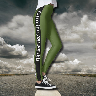 Black Vertical Stripe Add Text Olive Green Leggings