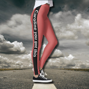 Black Vertical Stripe Add Text Rusty Orange Leggings