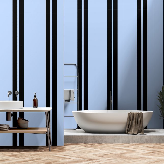Black Vertical Stripes On Blue  Wallpaper (Bathroom)