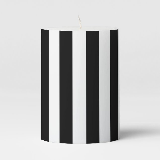 Black Vertical Stripes Pillar Candle (Front)