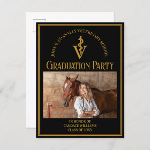 Black Veterinary School Photo Graduation Party Invitation Postcard