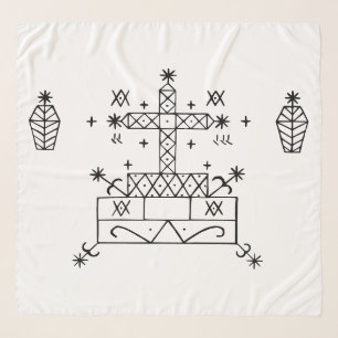 Black Veve of Baron Samedi on White Scarf