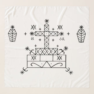 Black Veve of Baron Samedi on White Scarf