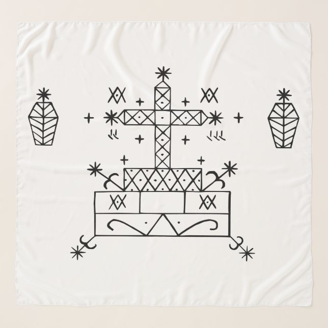 Black Veve of Baron Samedi on White Scarf (Front)