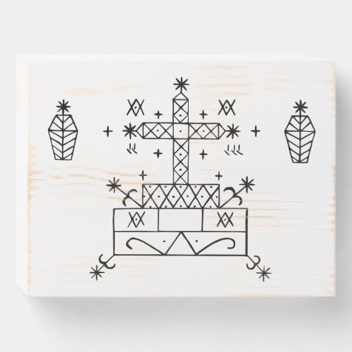 Black Veve of Baron Samedi on White Wooden Box Sign