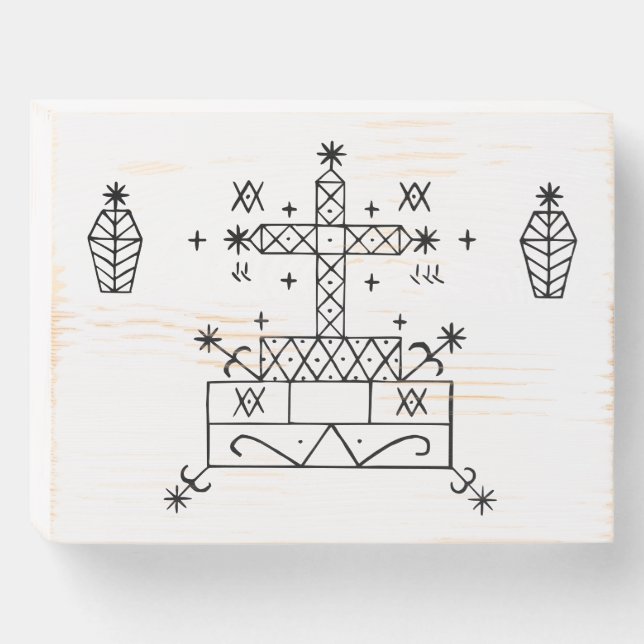 Black Veve of Baron Samedi on White Wooden Box Sign (Front Horizontal)